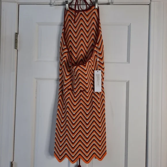 RONNY KOBO Tasseled crochet-knit halterneck mini dress NWT